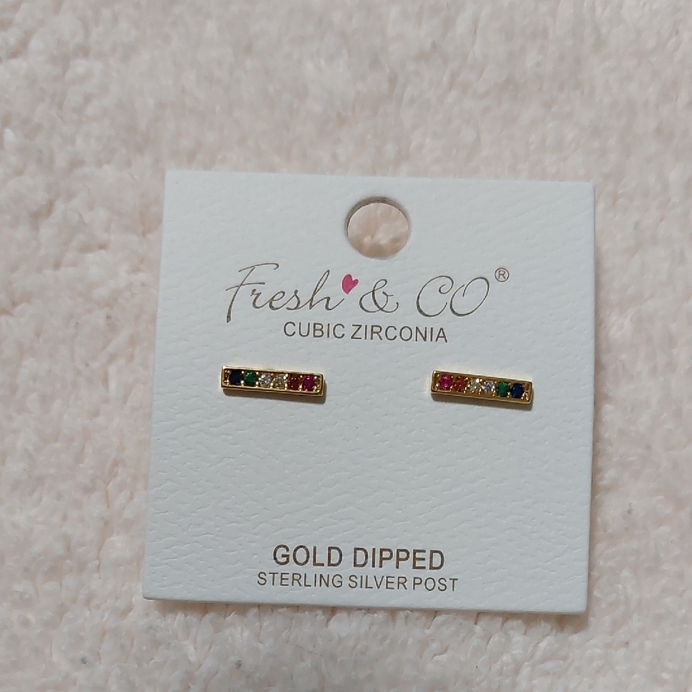Gold Dipped Multicolor Cubic Zirconia Earrings
